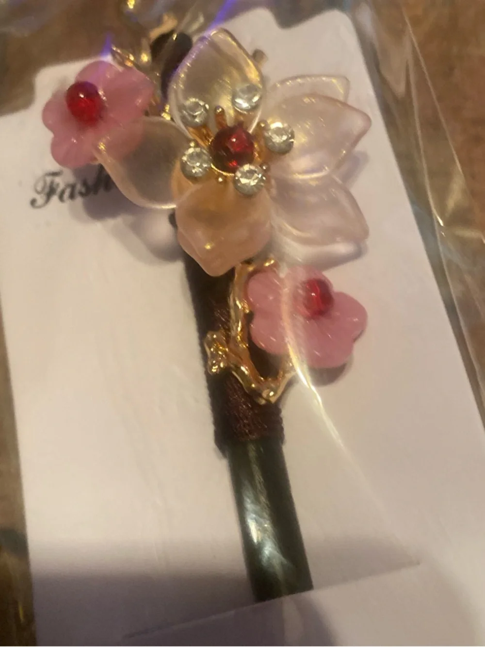 Pink Floral Crystal Hair Stick for Women